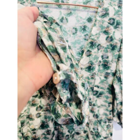 MARYSIA Green White Floral Printed 100% Cotton Drop Waist Imperialis Dress M - Picture 6 of 16